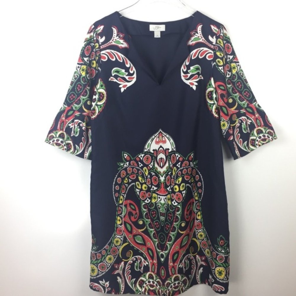 Loft Navy Paisley 3/4 Sleeve Tunic Dress Size 12